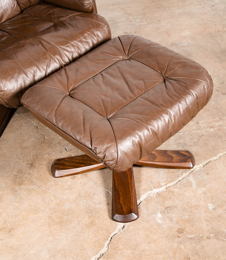 Mid Century Danish Modern Lounge Chair Soderbergs Brown Leather Ottoman Recliner - Image 12
