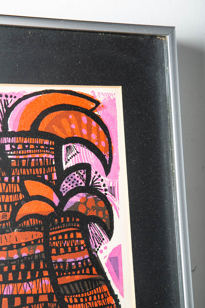 Mid Century Modern Art Print Serigraph David Weidman Plant Forms Pink Mcm 12.5" - Image 3