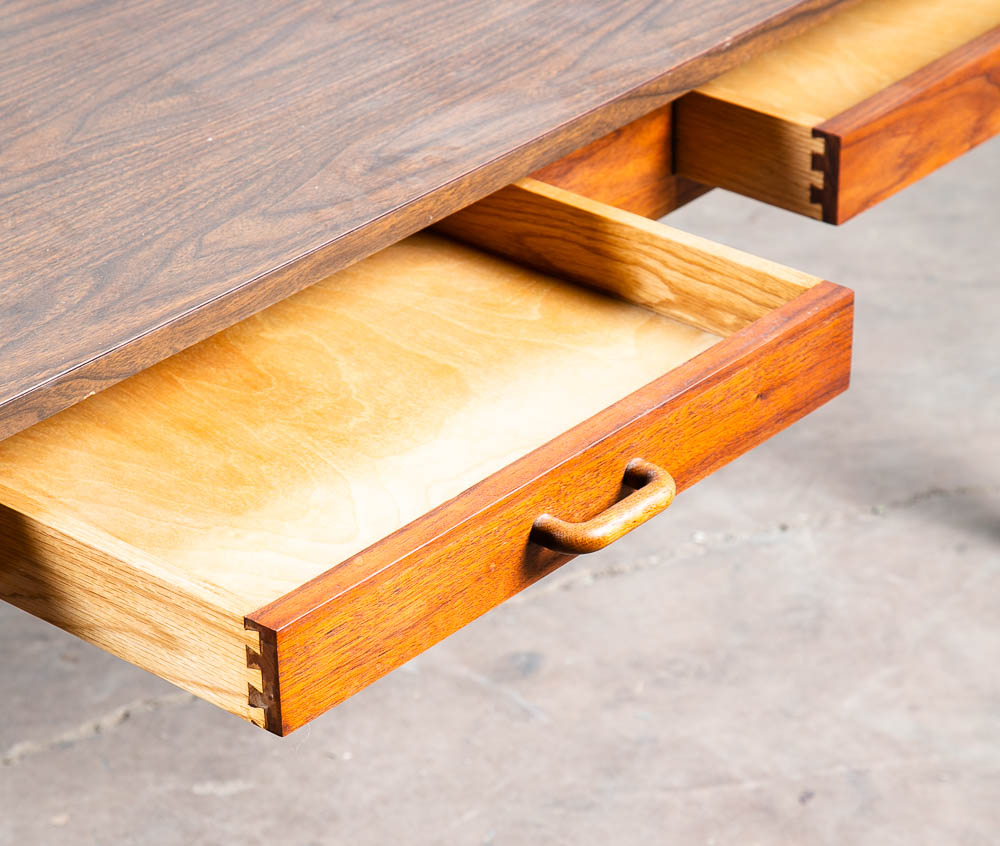 Mid Century Modern Writing Table Desk Office Solid Walnut Writing 2 Drawer Mcm - Image 9