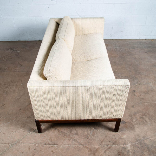 Mid Century Modern Settee Sofa Metropolitan White Wool 2 Seater Walnut Vintage - Image 3