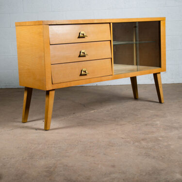 Mid Century Modern Credenza Cabinet Drawer Morris California Blonde Glass Doors