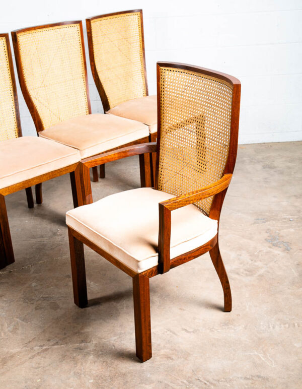 Mid Century Modern Dining Chairs Set 6 Captain Cane High Back Vintage Peach Tan - Image 8