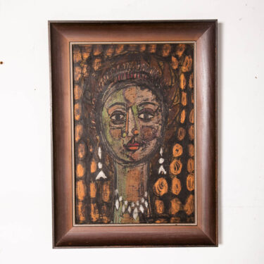 Mid Century Modern Painting Charcoal Pencil Signed Abstract Portrait Woman Girl