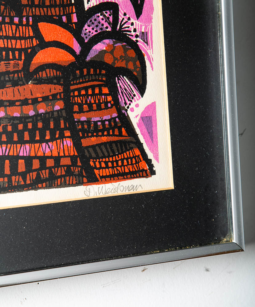 Mid Century Modern Art Print Serigraph David Weidman Plant Forms Pink Mcm 12.5" - Image 4
