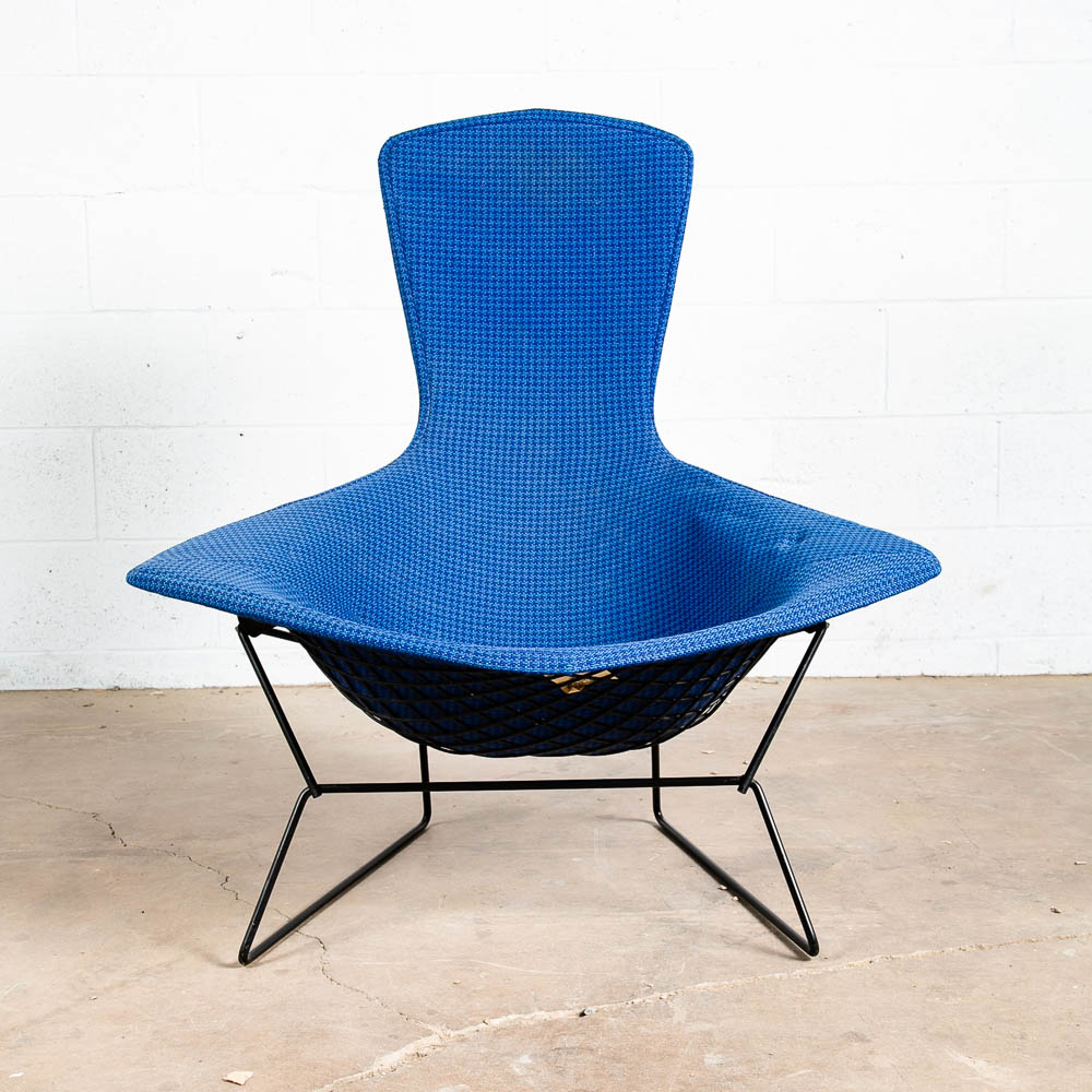 Mid Century Modern Lounge Chair Harry Bertoia Knoll Bird Ottoman Blue Black Base - Image 6