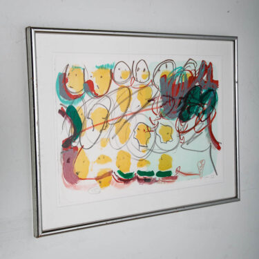 Mid Century Modern Art Serigraph Abstract Faces #53/120 Signed Yellow Green Red