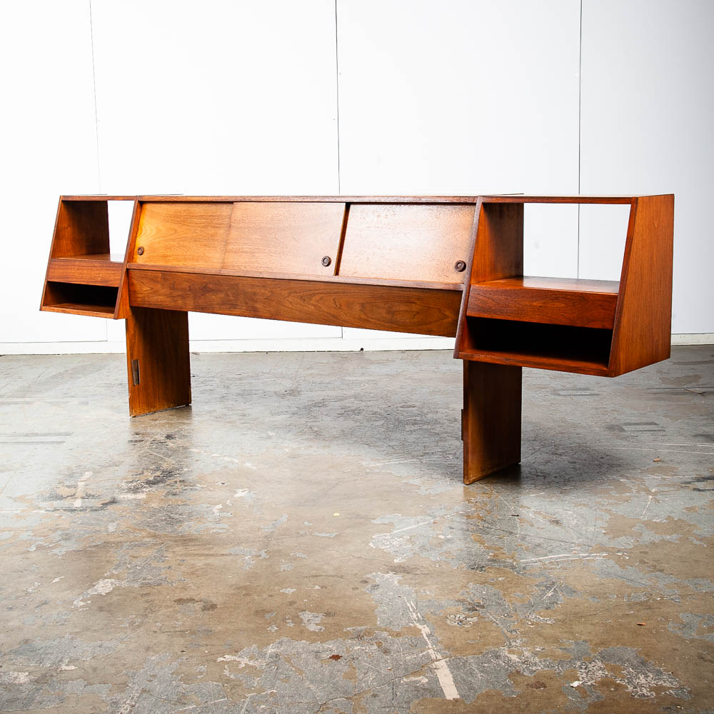 Mid Century Modern Headboard Bed Full Floating Nightstand Milo Baughman Glenn