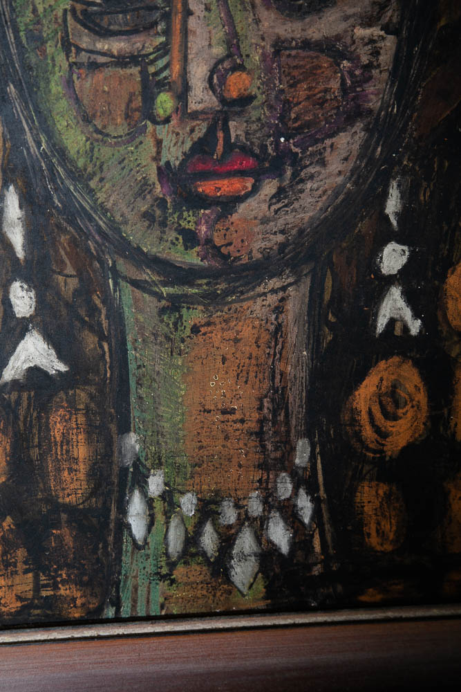 Mid Century Modern Painting Charcoal Pencil Signed Abstract Portrait Woman Girl - Image 9