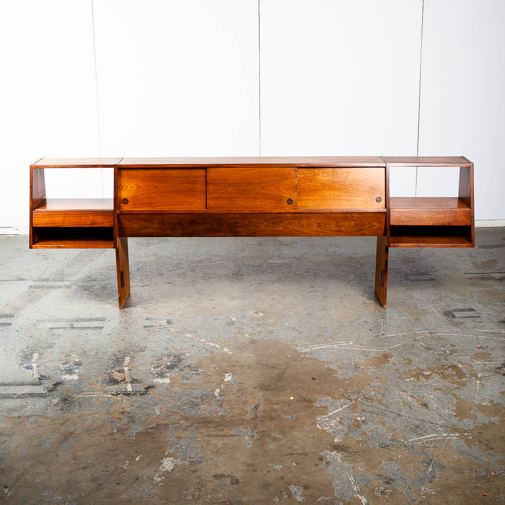 Mid Century Modern Headboard Bed Full Floating Nightstand Milo Baughman Glenn - Image 2