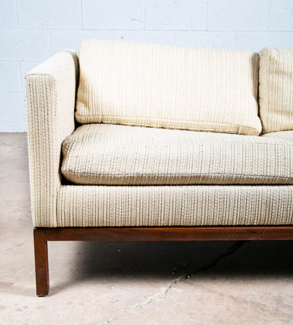 Mid Century Modern Settee Sofa Metropolitan White Wool 2 Seater Walnut Vintage - Image 10