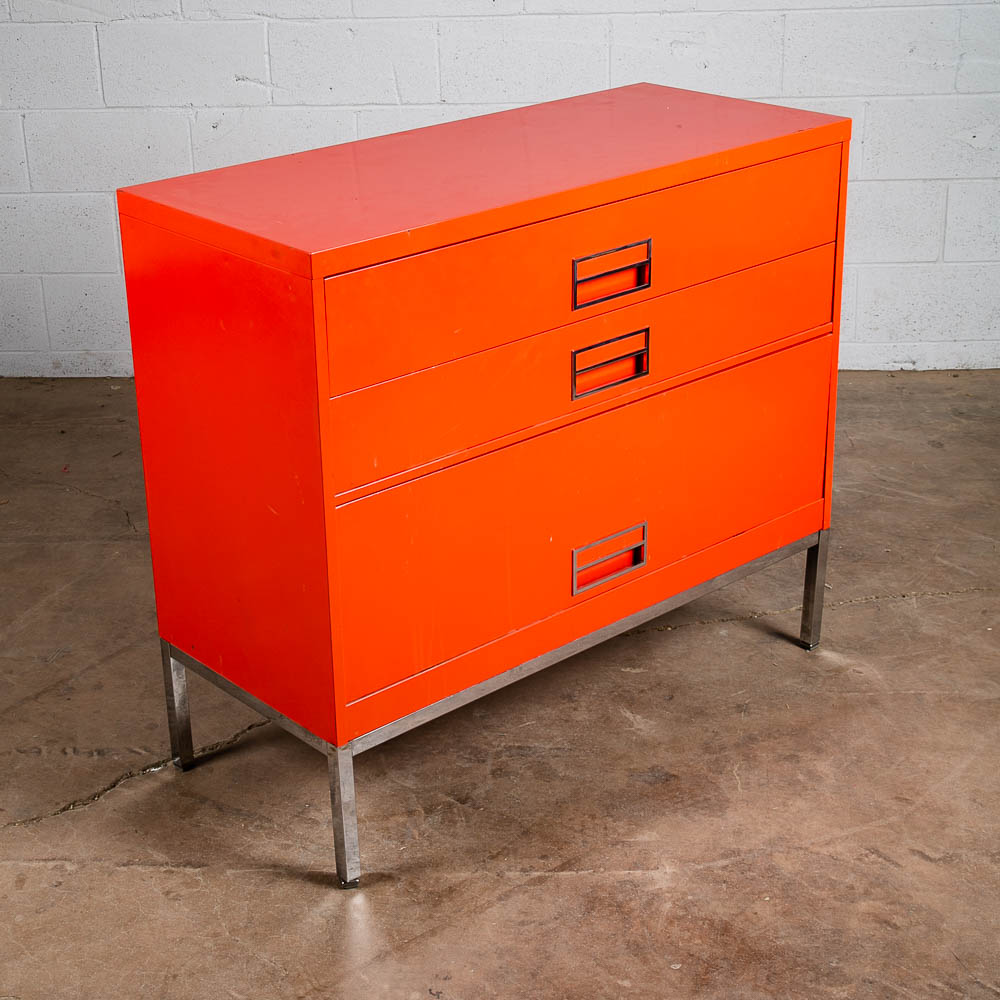 Mid Century Modern Dresser Chest Metal Solid Salmon Pink Red Steelcase Vintage - Image 6