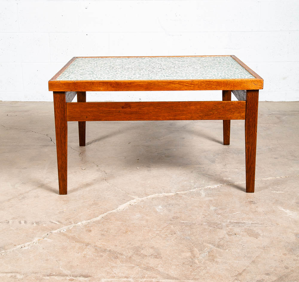 Mid Century Modern End Table Side Rectangular Vintage Walnut Wood Tile Aqua Mcm - Image 3
