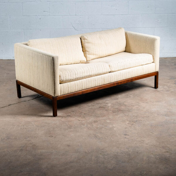 Mid Century Modern Settee Sofa Metropolitan White Wool 2 Seater Walnut Vintage - Image 2