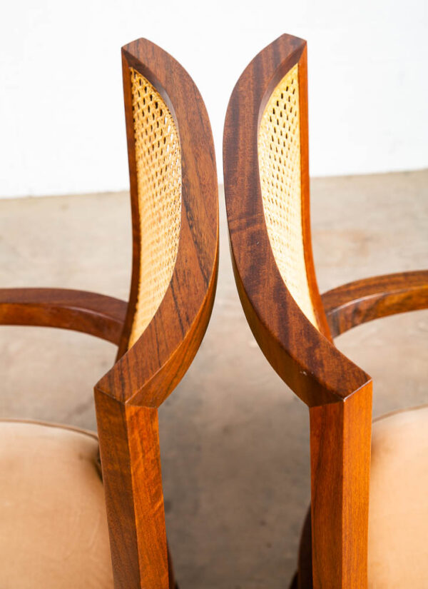 Mid Century Modern Dining Chairs Set 6 Captain Cane High Back Vintage Peach Tan - Image 12