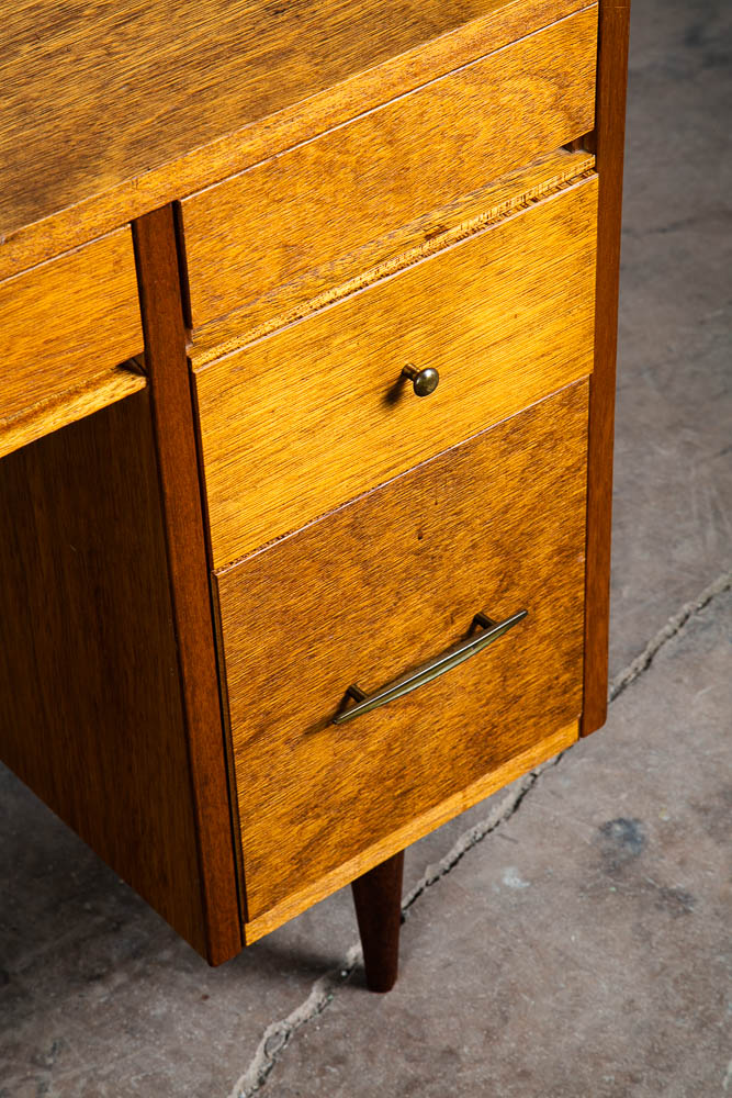 Mid Century Modern Desk Wood Office Executive Mcm 7 Drawer Brass Vintage Mcm 60s - Image 11