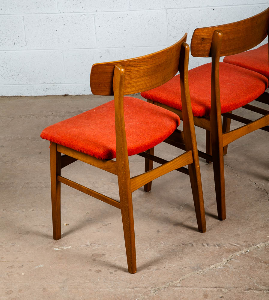 Mid Century Danish Modern Dining Chairs Set 4 Teak Roundback Red Vintage Denmark - Image 9