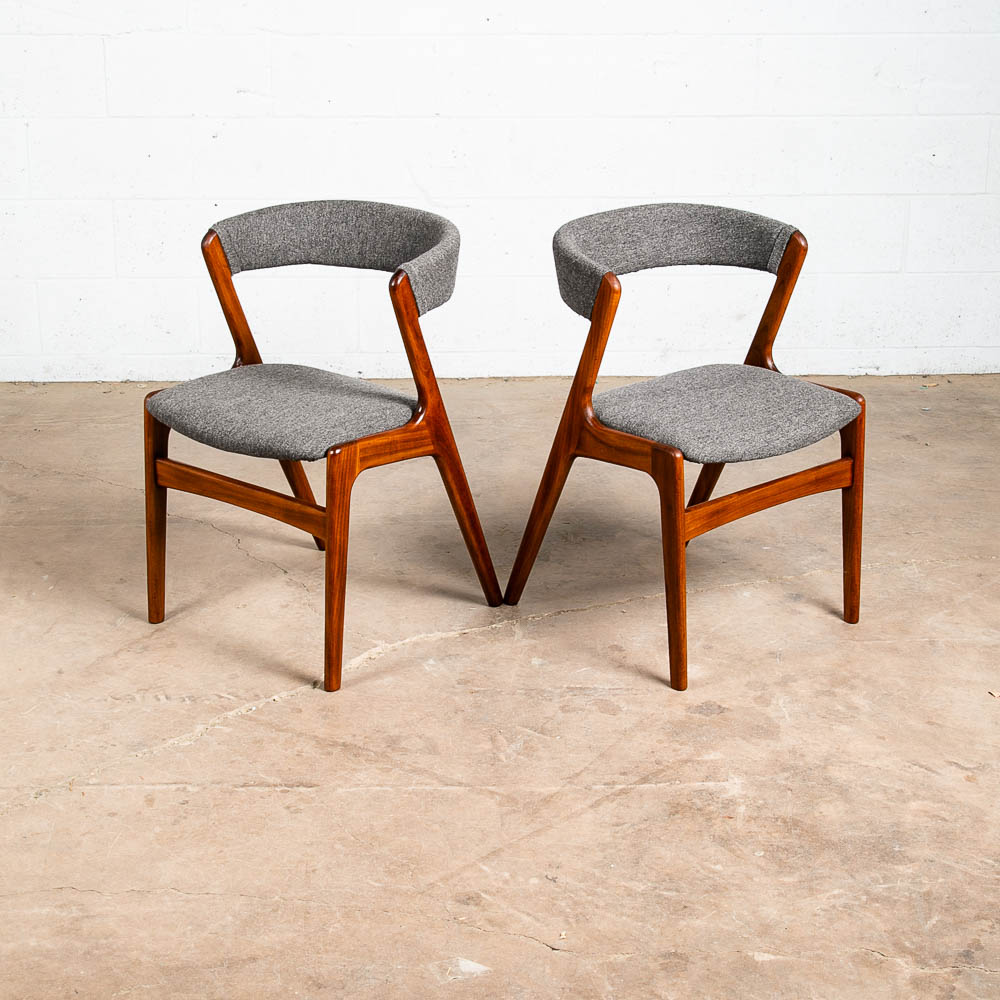 Mid Century Danish Modern Dining Chairs Set 4 Kai Kristiansen Fire Grey Teak Mcm - Image 4