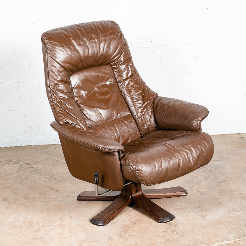 Mid Century Danish Modern Lounge Chair Soderbergs Brown Leather Ottoman Recliner - Image 6