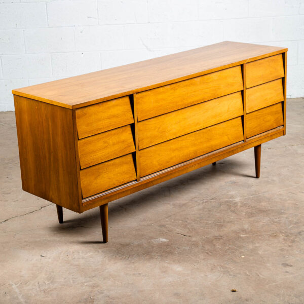 Mid Century Danish Modern Credenza Dresser Bassett Walnut 9 Drawer Danish Mcm