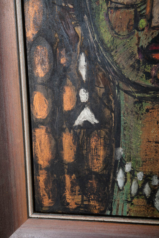 Mid Century Modern Painting Charcoal Pencil Signed Abstract Portrait Woman Girl - Image 8