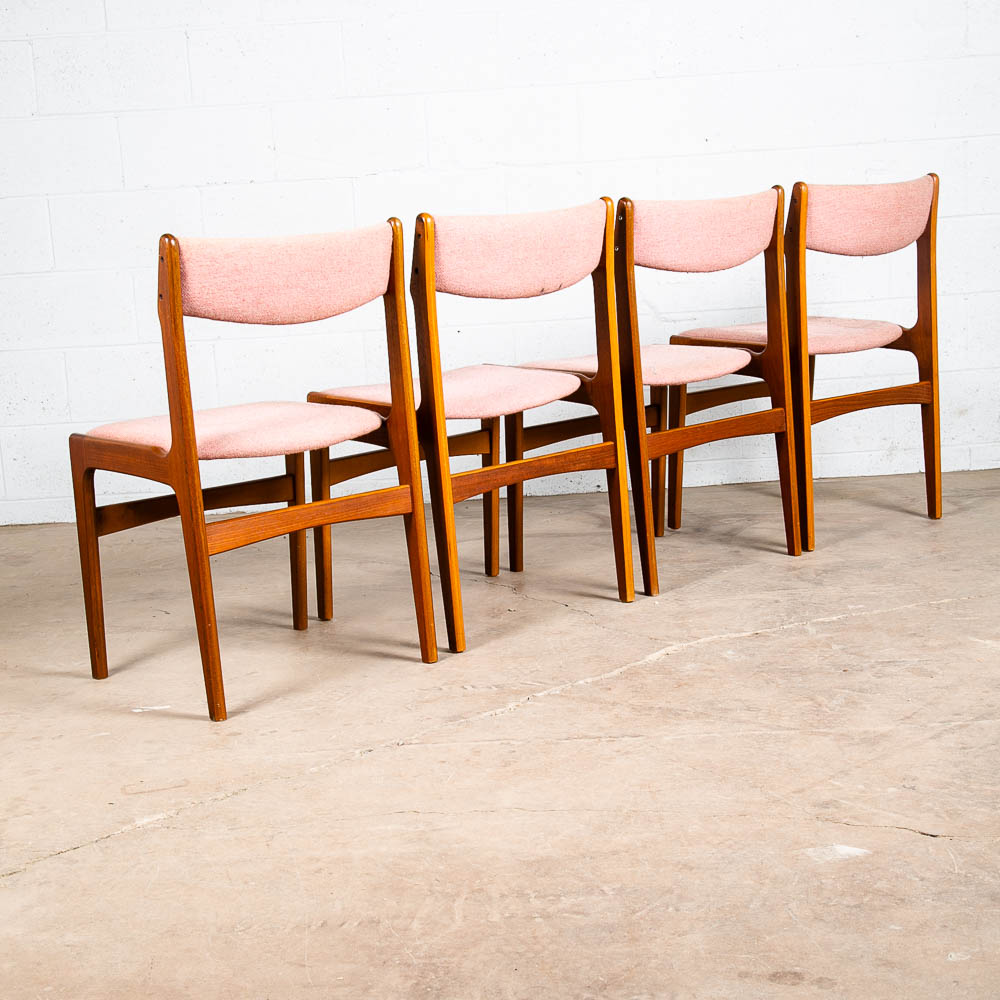 Mid Century Danish Modern Dining Chairs Set 4 Teak Wood Salmon Peach Vintage Mcm - Image 2
