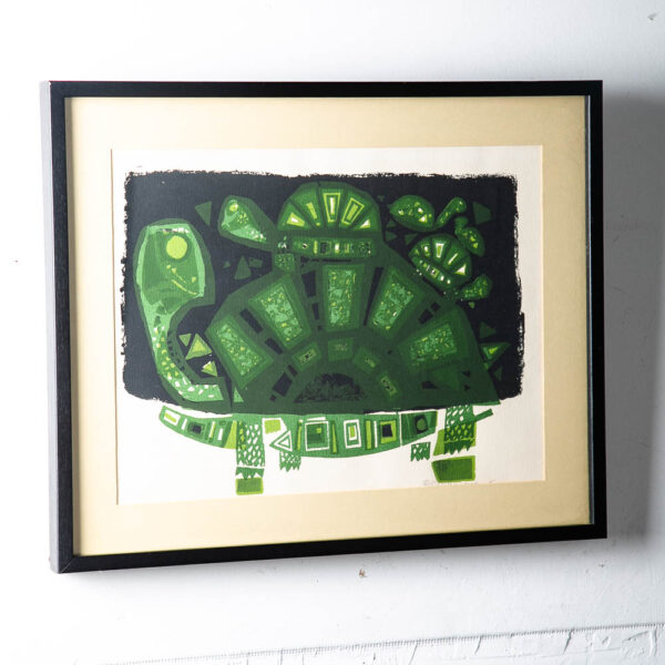 Mid Century Modern Art Print Serigraph David Weidman Green Turtles Signed Black
