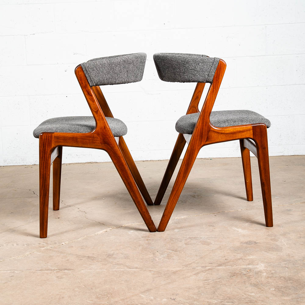 Mid Century Danish Modern Dining Chairs Set 4 Kai Kristiansen Fire Grey Teak Mcm - Image 5