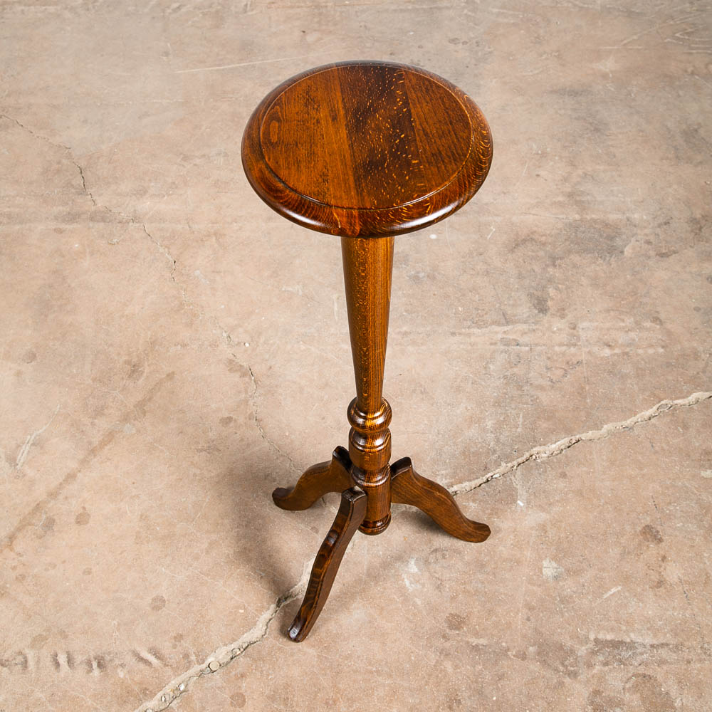 Antique Pedestal Plant Stand Torchere Solid Oak Side Table Smoking Round 3 Leg - Image 3