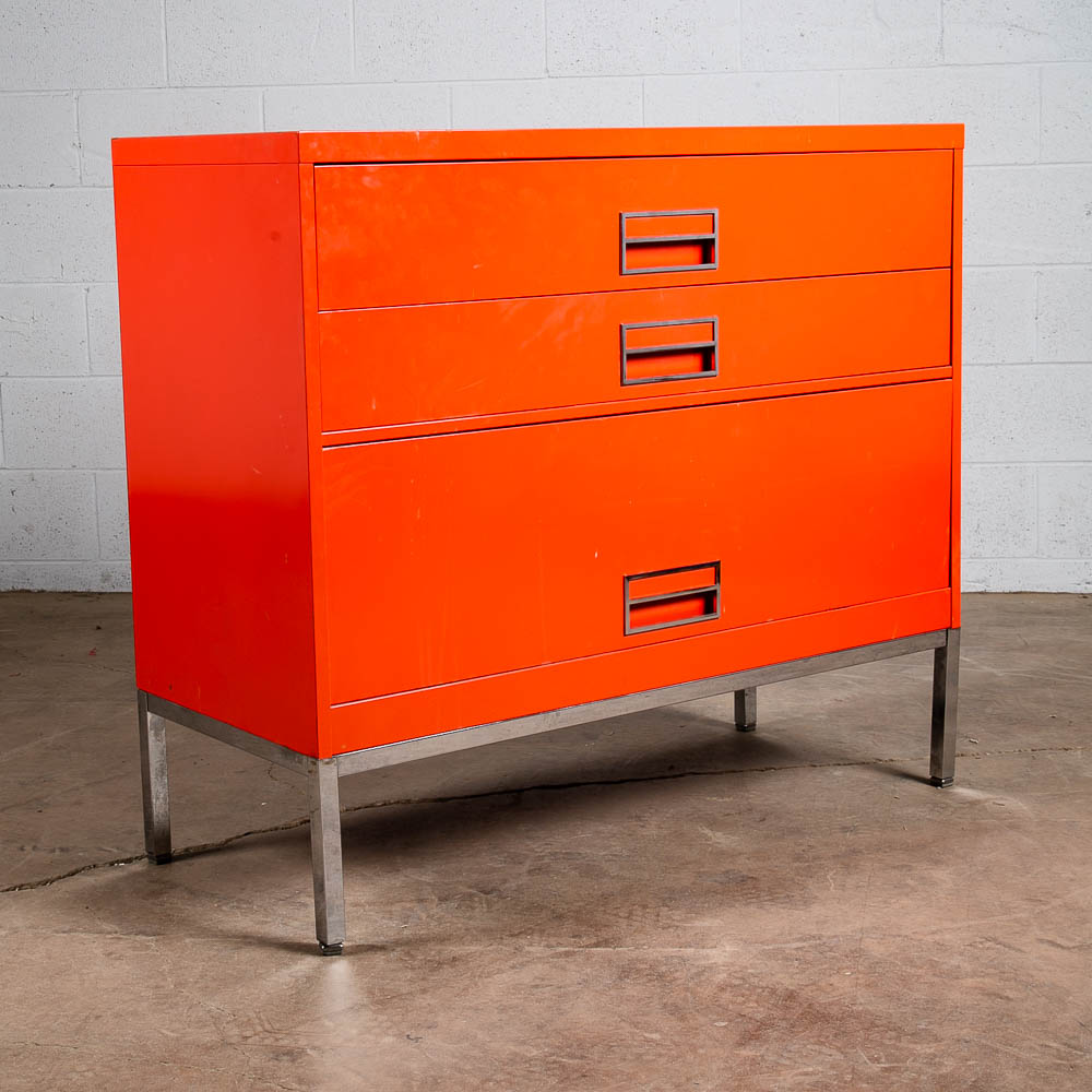 Mid Century Modern Dresser Chest Metal Solid Salmon Pink Red Steelcase Vintage - Image 5