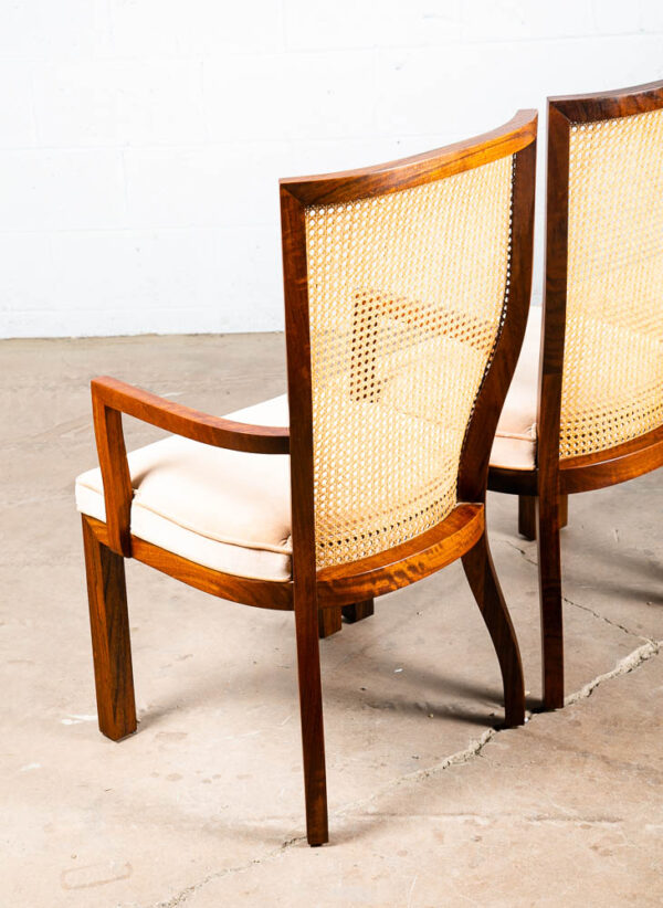 Mid Century Modern Dining Chairs Set 6 Captain Cane High Back Vintage Peach Tan - Image 10