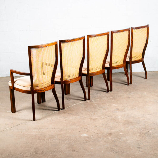 Mid Century Modern Dining Chairs Set 6 Captain Cane High Back Vintage Peach Tan - Image 2