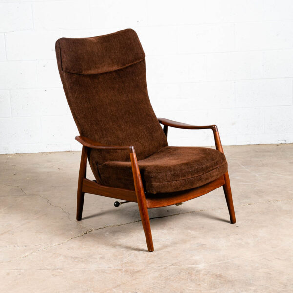 Mid Century Danish Modern Lounge Chair Madsen Schubell Teak Recliner Brown Arm
