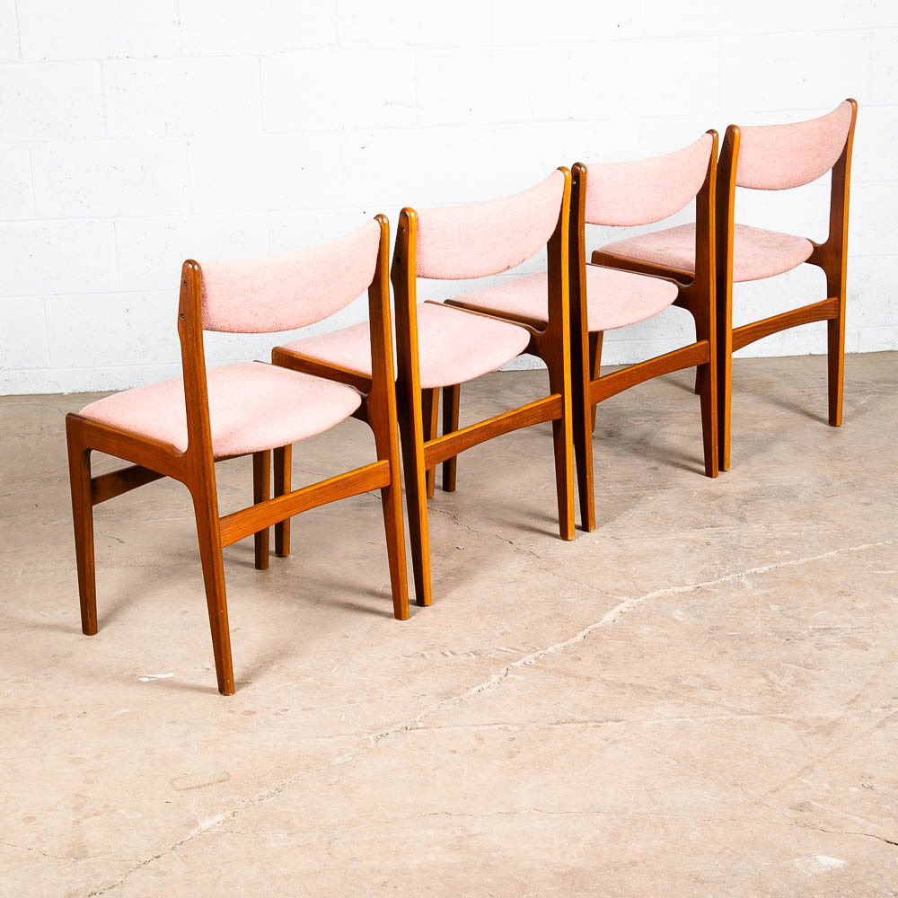 Mid Century Danish Modern Dining Chairs Set 4 Teak Wood Salmon Peach Vintage Mcm - Image 8
