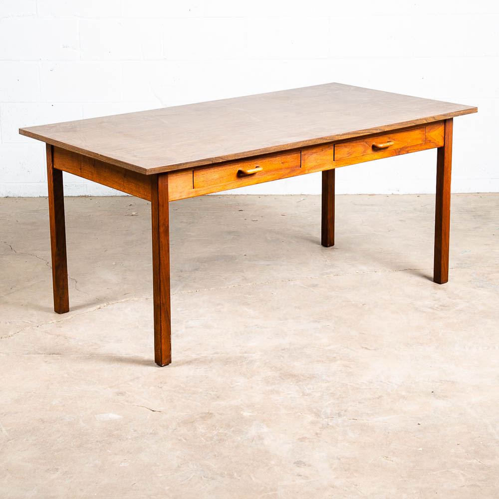 Mid Century Modern Writing Table Desk Office Solid Walnut Writing 2 Drawer Mcm