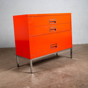 Mid Century Modern Dresser Chest Metal Solid Salmon Pink Red Steelcase Vintage
