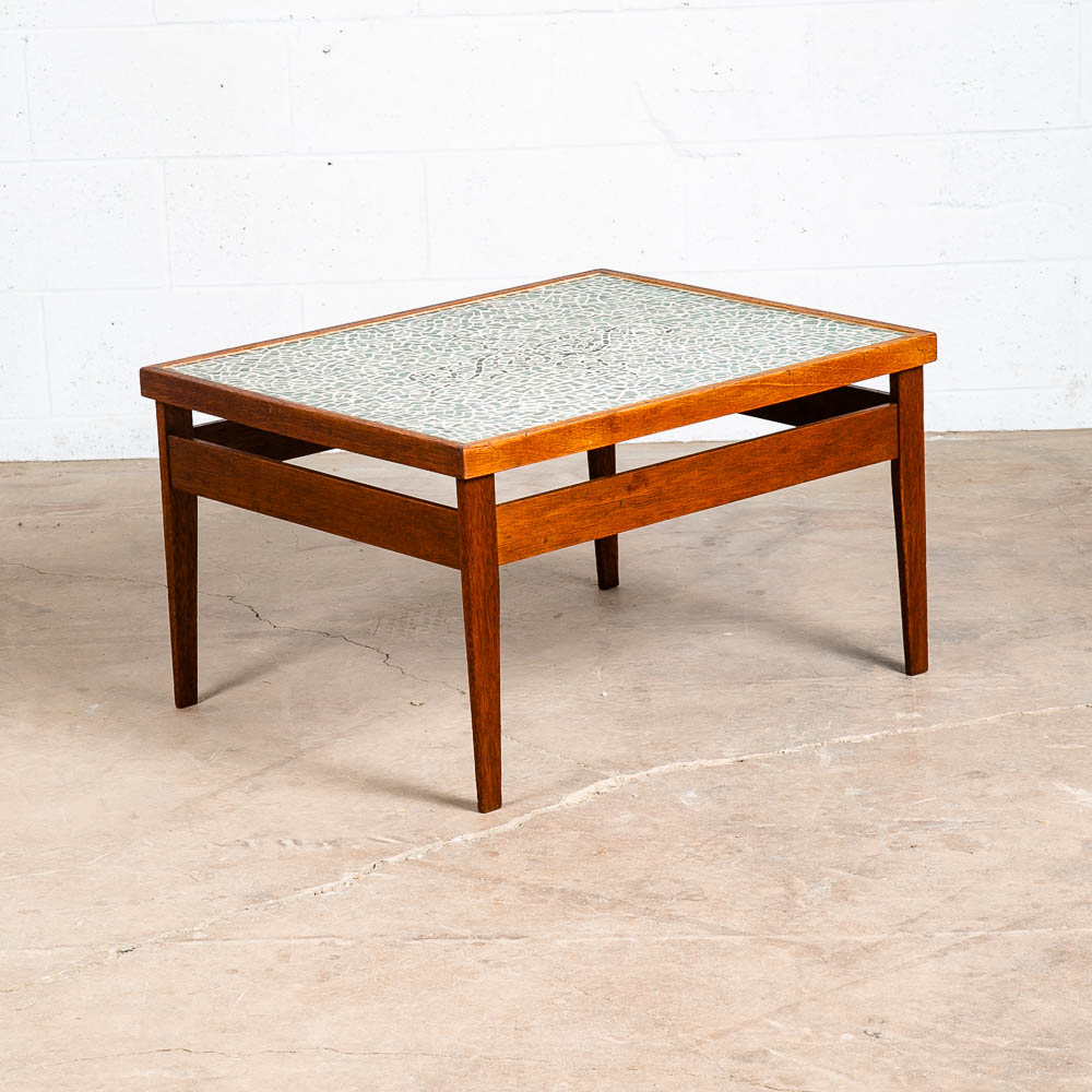 Mid Century Modern End Table Side Rectangular Vintage Walnut Wood Tile Aqua Mcm