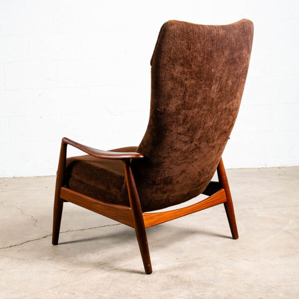 Mid Century Danish Modern Lounge Chair Madsen Schubell Teak Recliner Brown Arm - Image 2