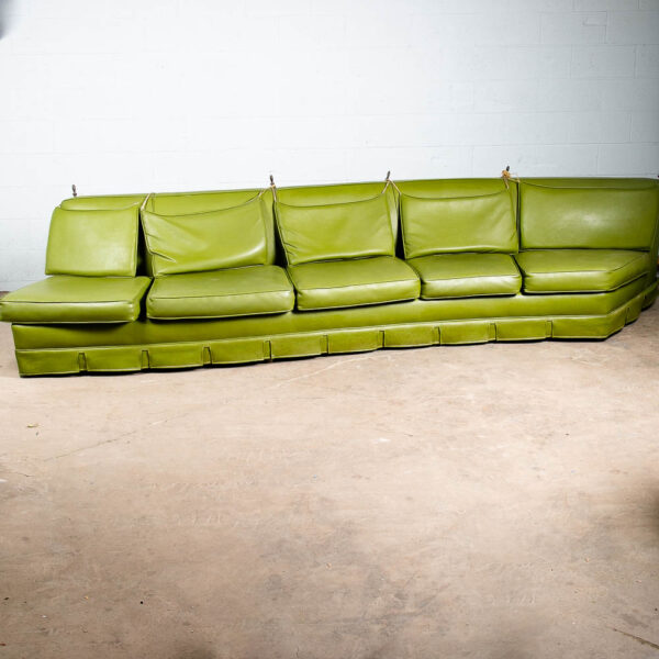 Mid Century Modern Curved Sofa Couch Custom Curved Daybed Avocado Green L Mcm - Image 4