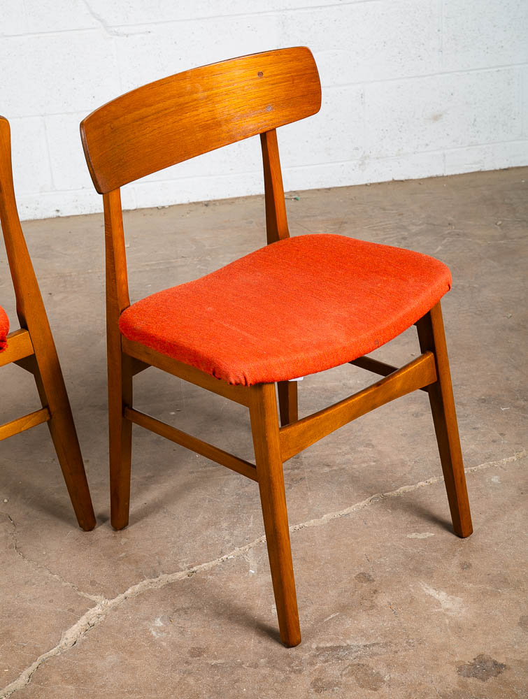 Mid Century Danish Modern Dining Chairs Set 4 Teak Roundback Red Vintage Denmark - Image 8