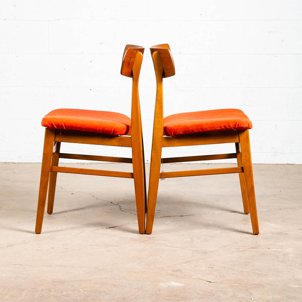 Mid Century Danish Modern Dining Chairs Set 4 Teak Roundback Red Vintage Denmark - Image 5