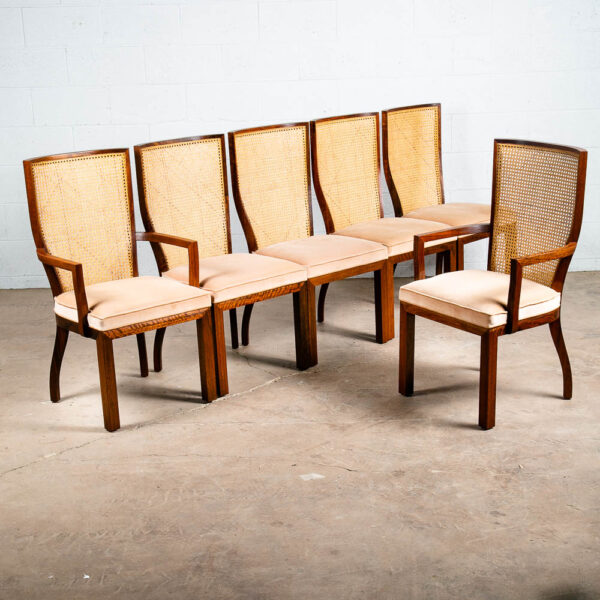 Mid Century Modern Dining Chairs Set 6 Captain Cane High Back Vintage Peach Tan