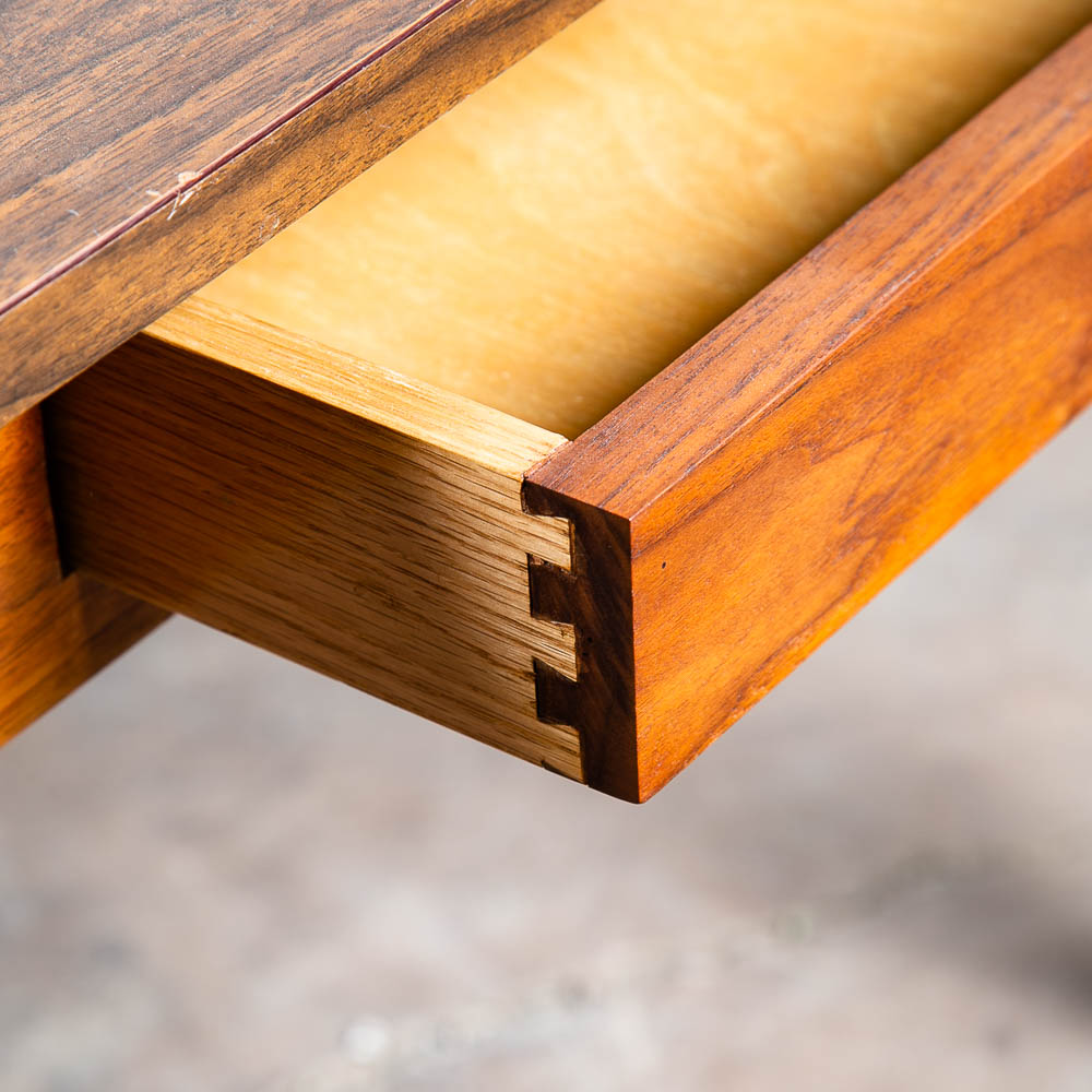 Mid Century Modern Writing Table Desk Office Solid Walnut Writing 2 Drawer Mcm - Image 8