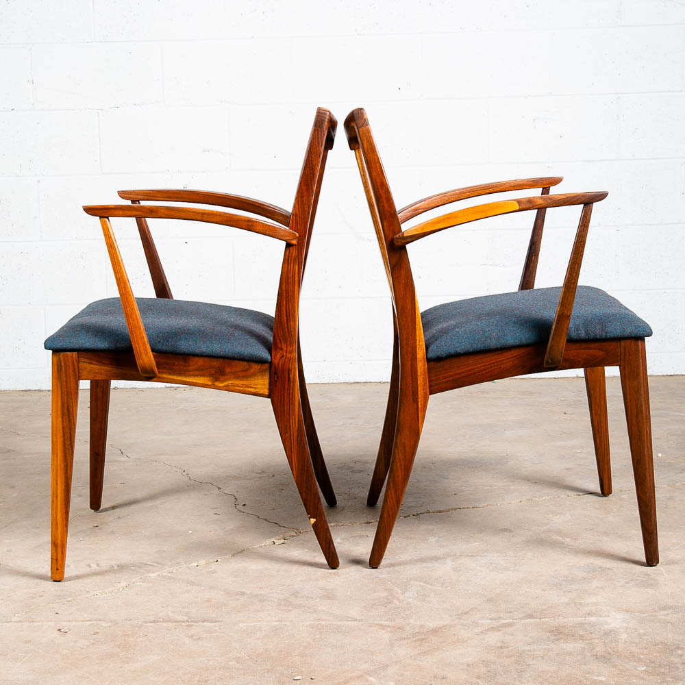 Mid Century Modern Dining Chairs 6 Drexel Collection Blue Solid Walnut Vintage - Image 11