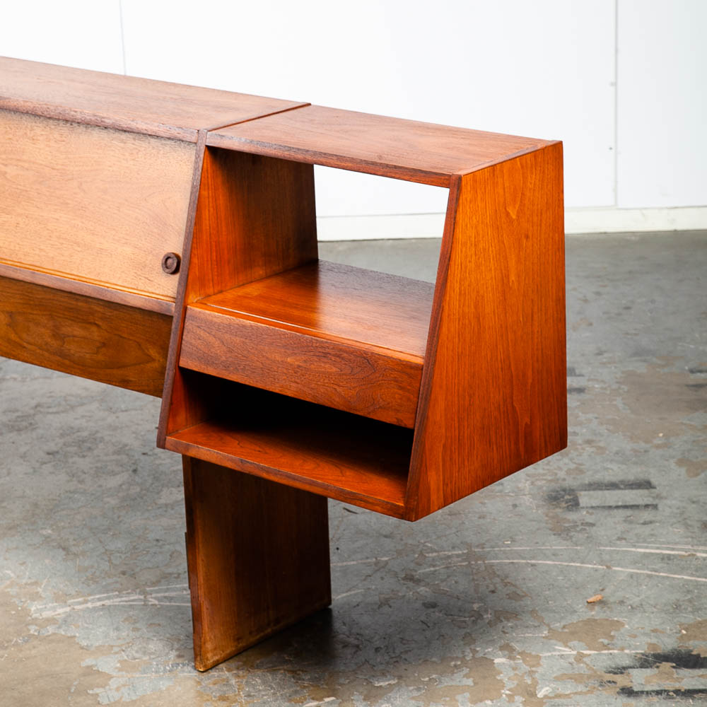 Mid Century Modern Headboard Bed Full Floating Nightstand Milo Baughman Glenn - Image 3