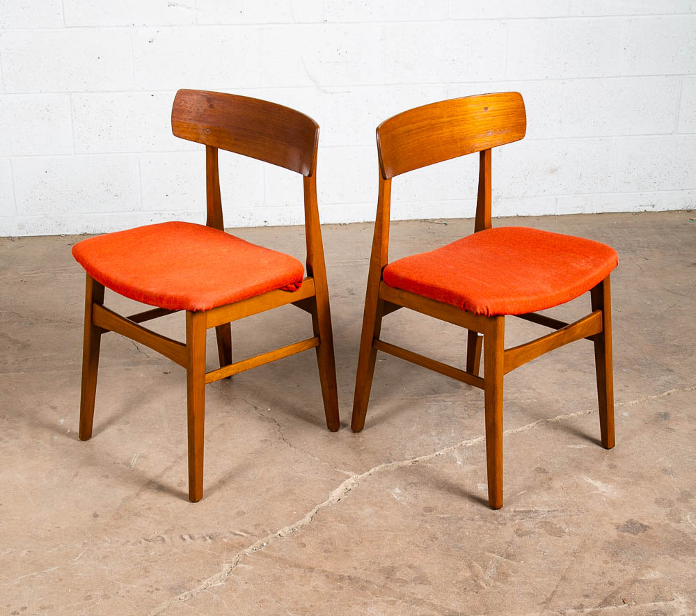 Mid Century Danish Modern Dining Chairs Set 4 Teak Roundback Red Vintage Denmark - Image 4