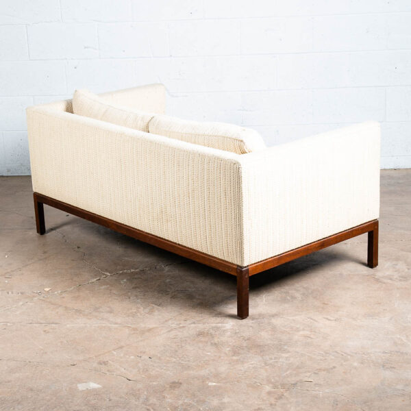 Mid Century Modern Settee Sofa Metropolitan White Wool 2 Seater Walnut Vintage - Image 5