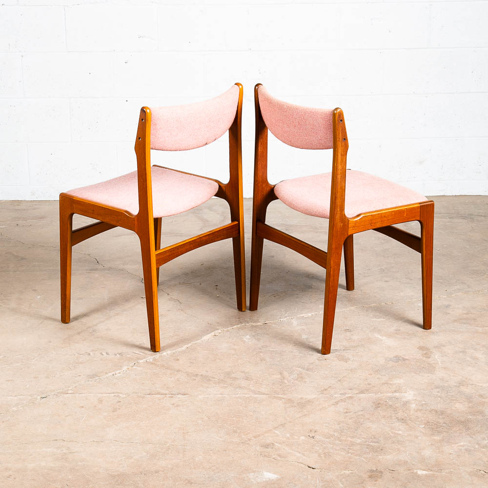 Mid Century Danish Modern Dining Chairs Set 4 Teak Wood Salmon Peach Vintage Mcm - Image 4