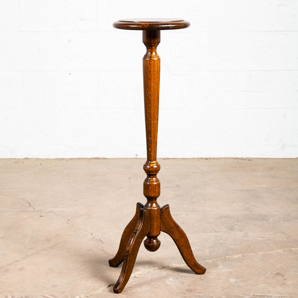 Antique Pedestal Plant Stand Torchere Solid Oak Side Table Smoking Round 3 Leg - Image 5