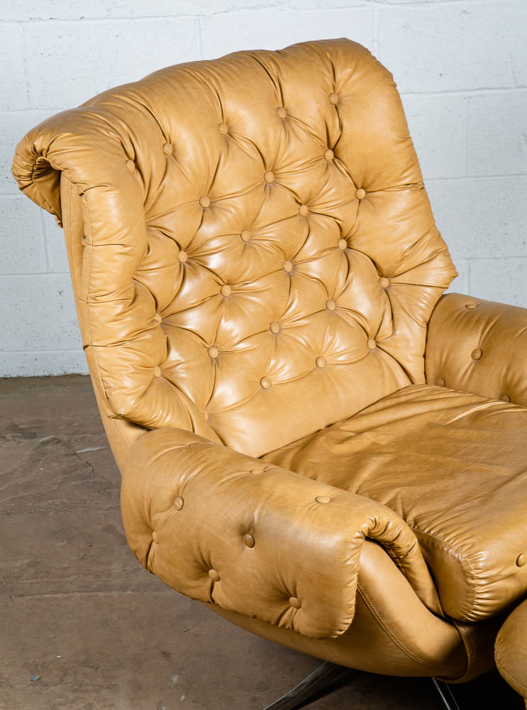 Mid Century Modern Lounge Chair Egg Ottoman Tufted Swivel Tan Cream Armchair Mcm - Image 7