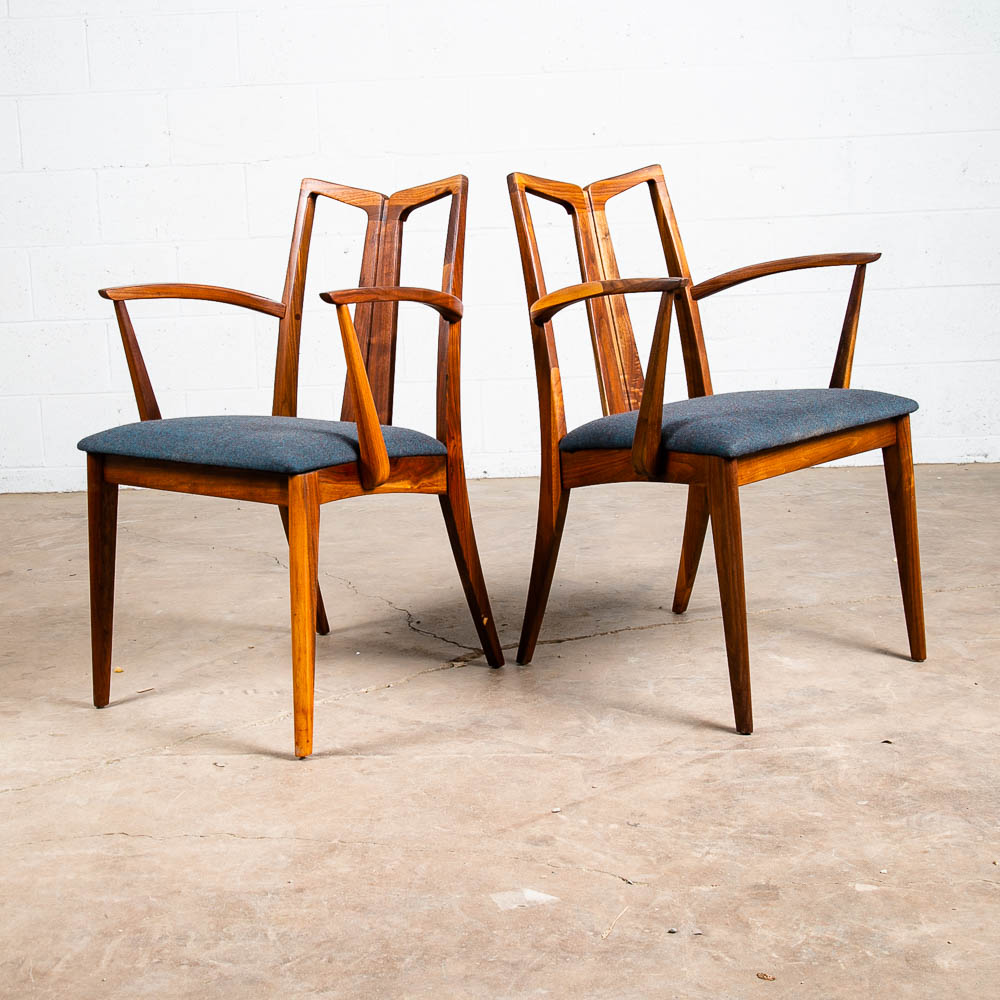 Mid Century Modern Dining Chairs 6 Drexel Collection Blue Solid Walnut Vintage - Image 4